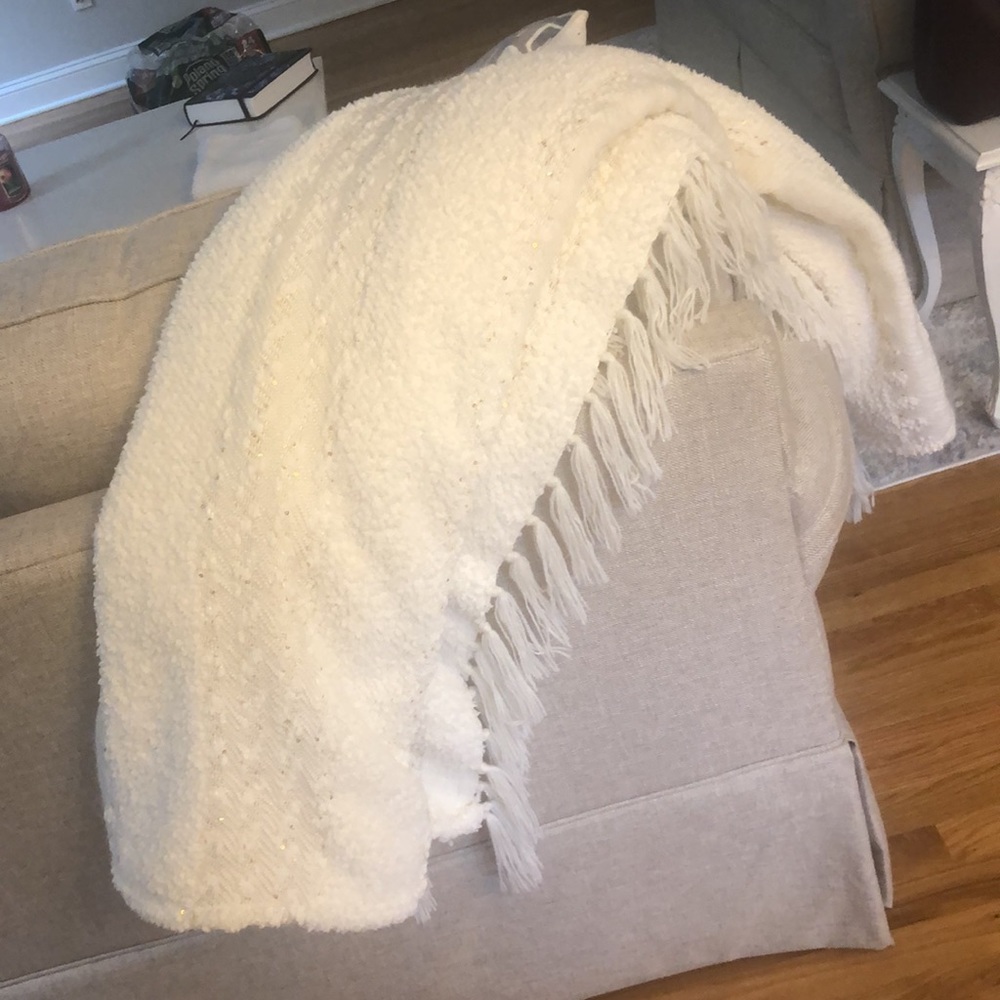 Opal house white sequined throw blanket